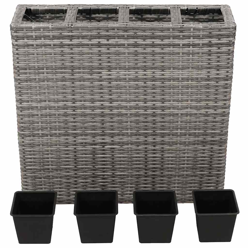 vidaXL Plantenbak verhoogd met 4 potten 2 st poly rattan grijs