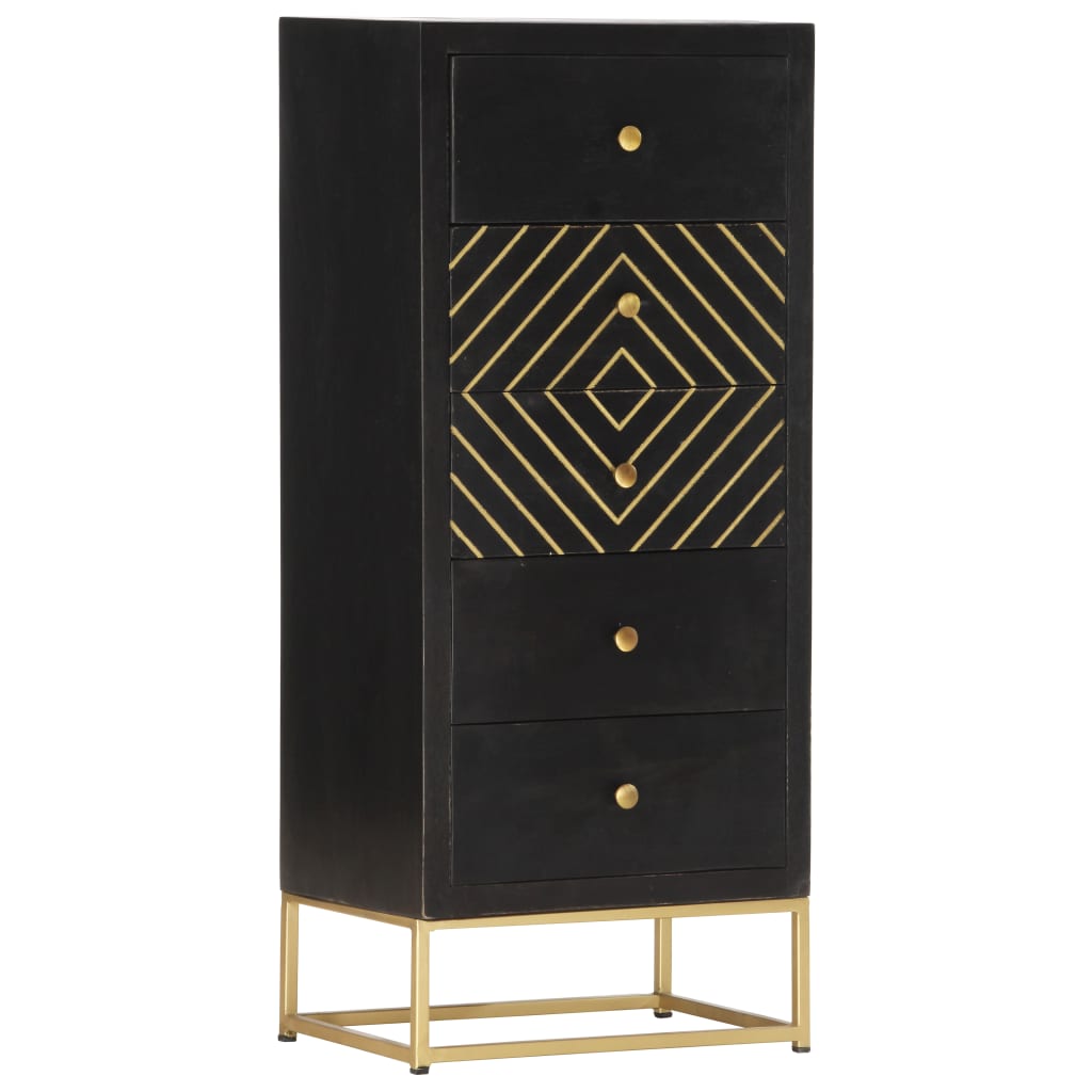 vidaXL Ladekast 45x30x105 cm massief mangohout zwart en goudkleurig