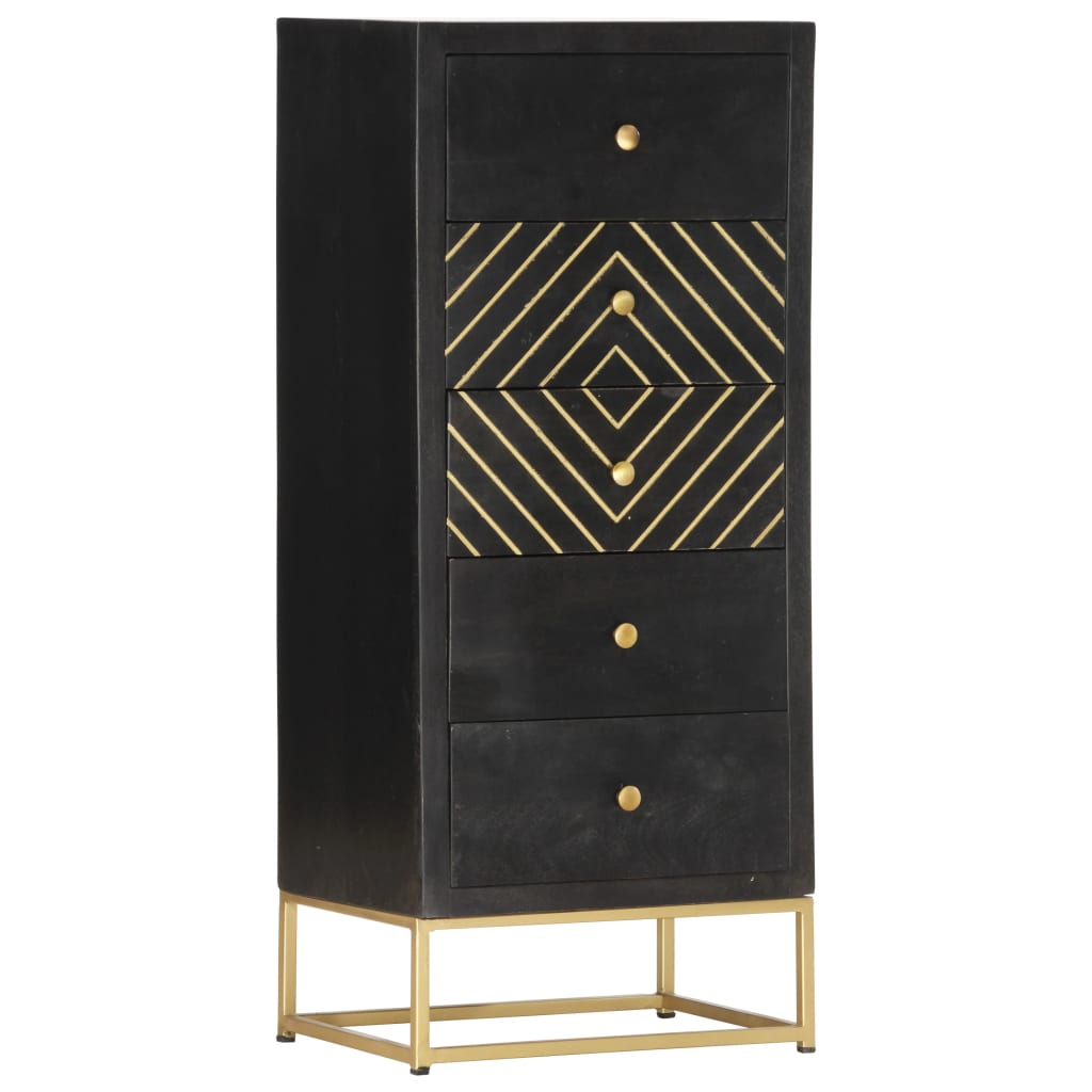 vidaXL Ladekast 45x30x105 cm massief mangohout zwart en goudkleurig