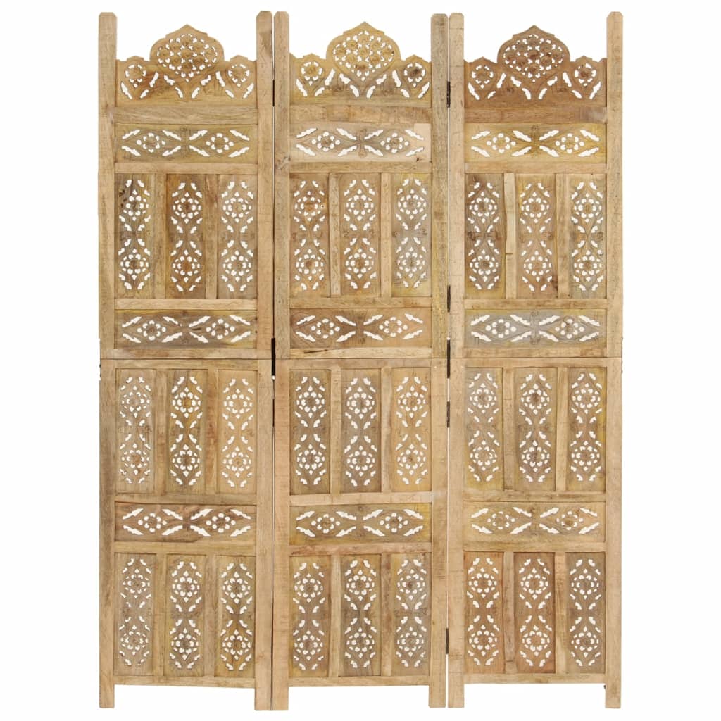 vidaXL Room Divider 3 Panels Hand-Carved 120x165 cm Solid Mango Wood