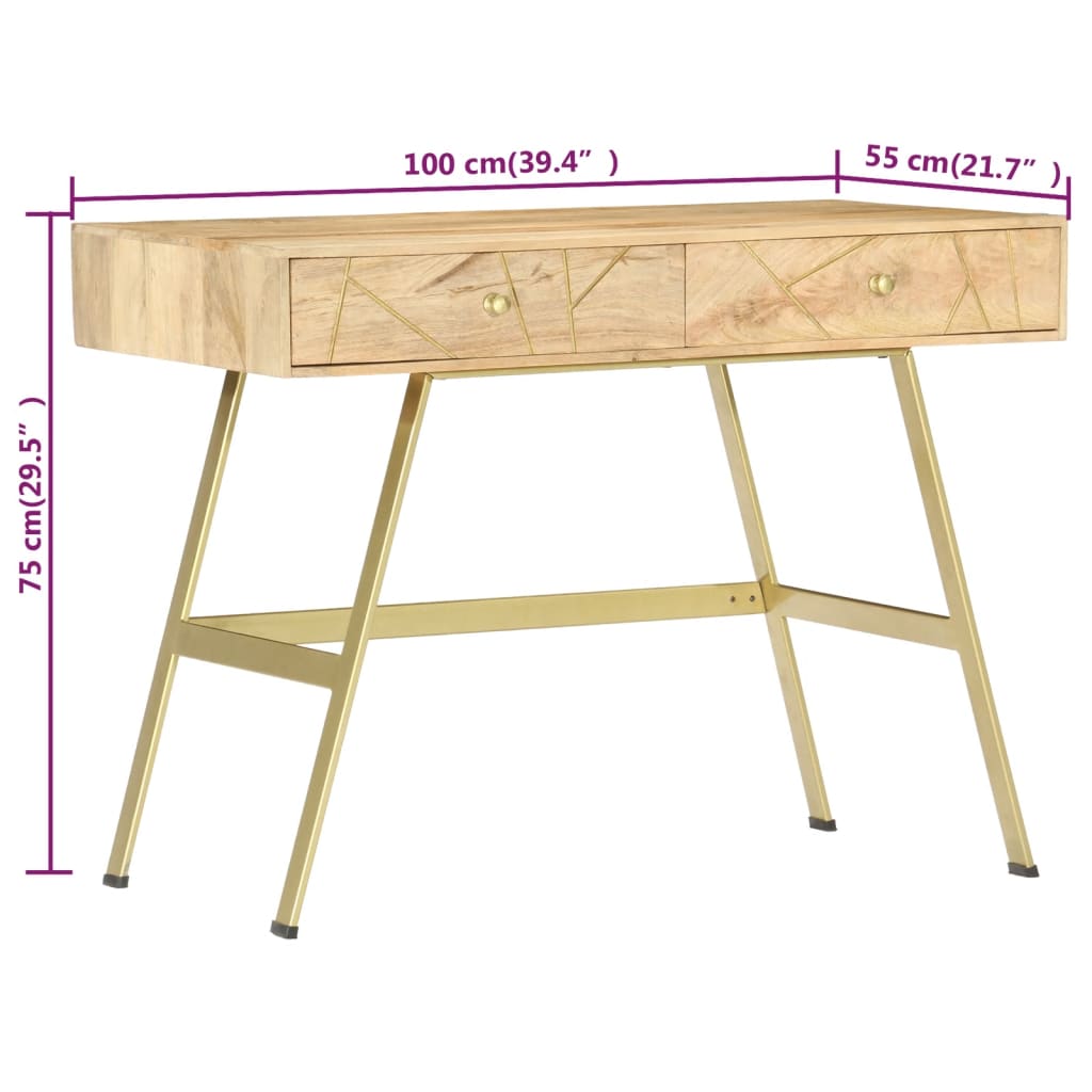 vidaXL Schrijftafel met lades 100x55x75 cm massief mangohout