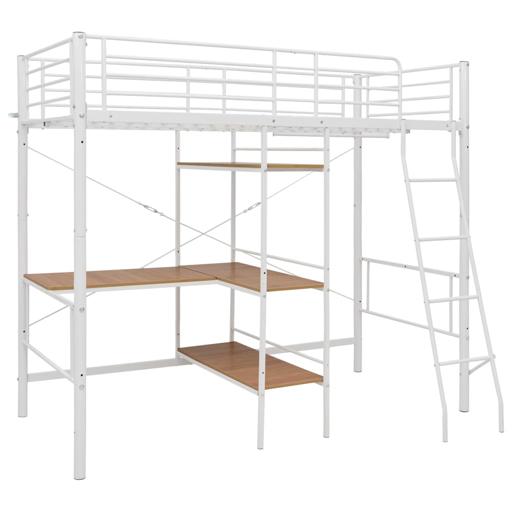 vidaXL Bunk Bed Frame with Desk Metal White 90x200 cm