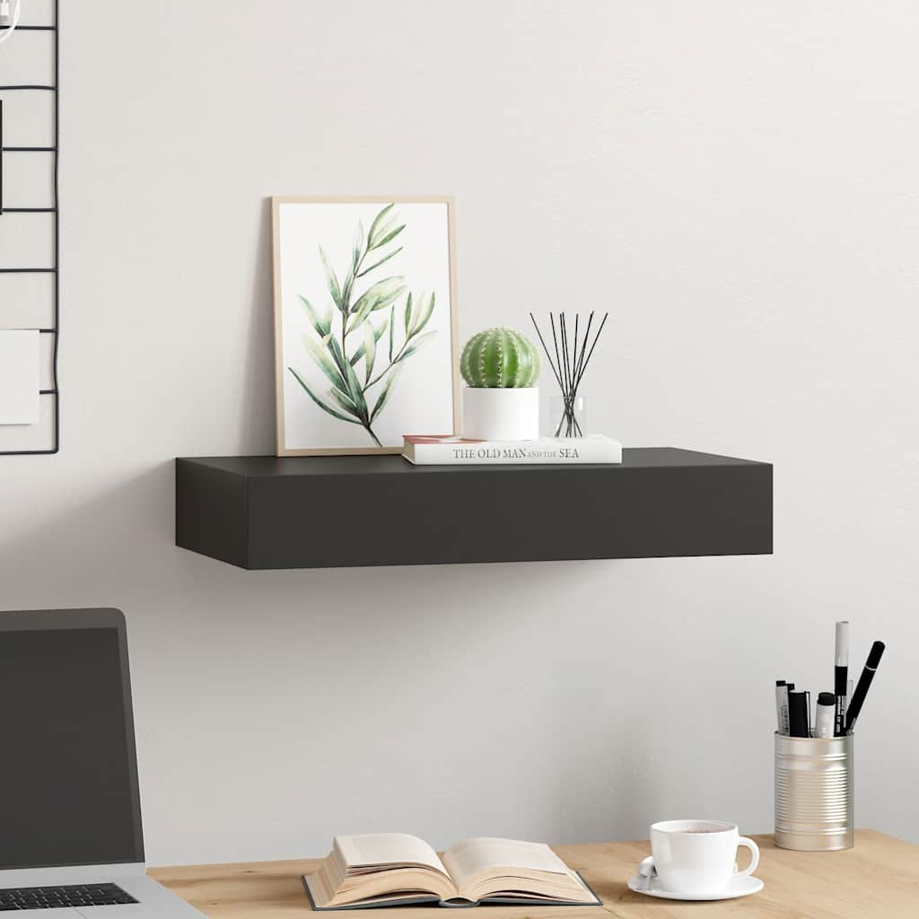 vidaXL Wandschap met lade zwevend 48x25x8 cm zwart