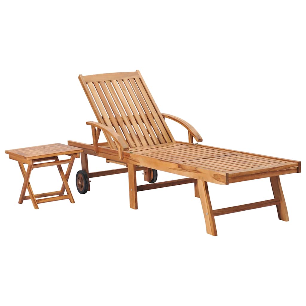 vidaXL Sun loungers 2 pcs with table solid teak wood