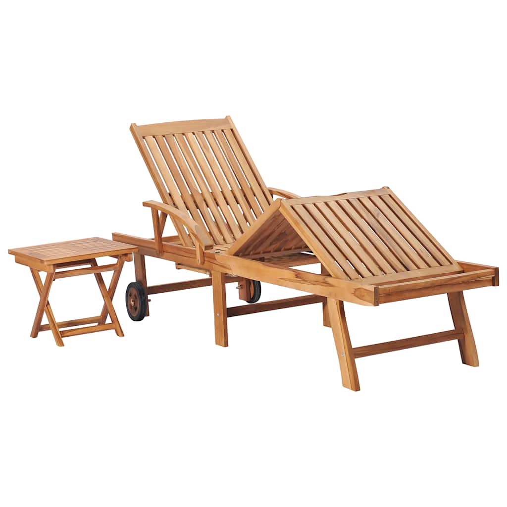 vidaXL Sun loungers 2 pcs with table solid teak wood