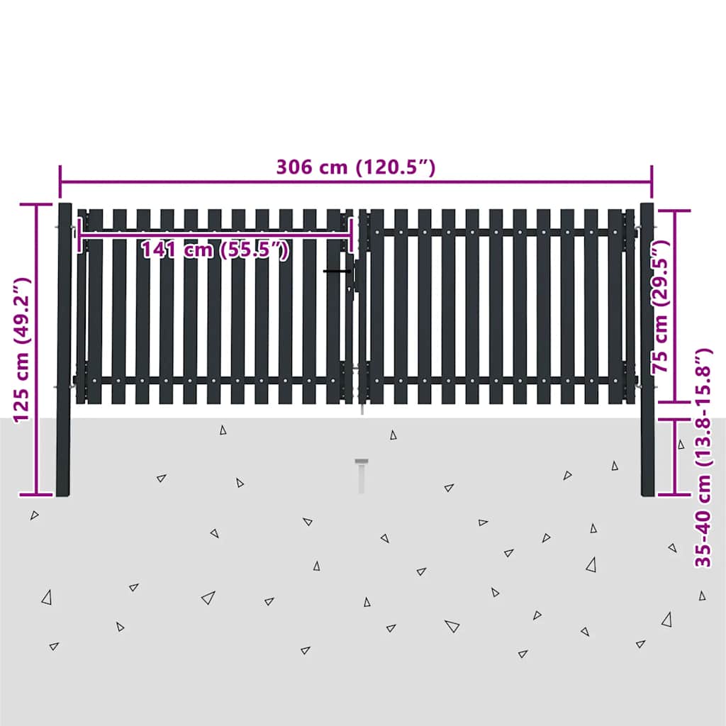 vidaXL Double Gate with Door Steel 300x75 cm Anthracite