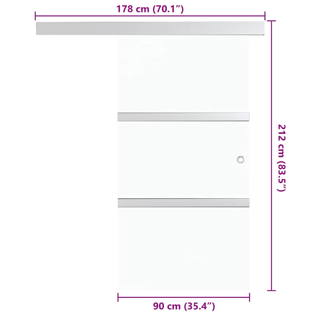 vidaXL Sliding Door 90x212 cm Toughened Glass and Aluminium Silver-coloured