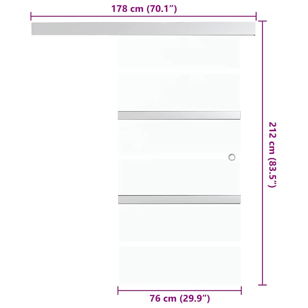 vidaXL Sliding Door 76x212 cm ESG Glass and Aluminium Silver