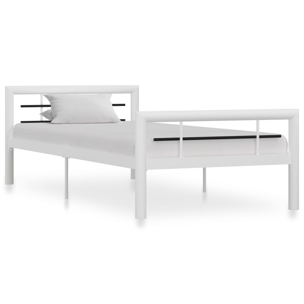 vidaXL Metal Bed Frame White and Black 90x200 cm