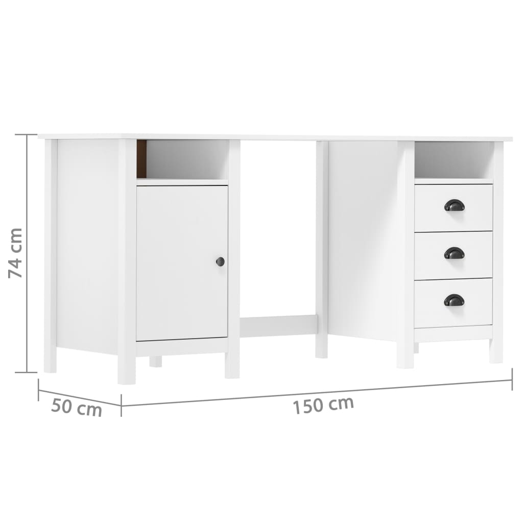 vidaXL Bureau Hill 150x50x74 cm massief grenenhout wit