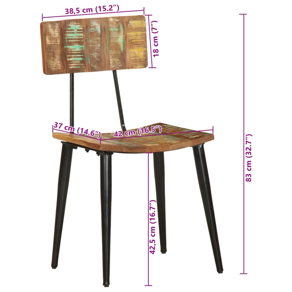 vidaXL Eetkamerstoelen 2 st massief gerecycled hout