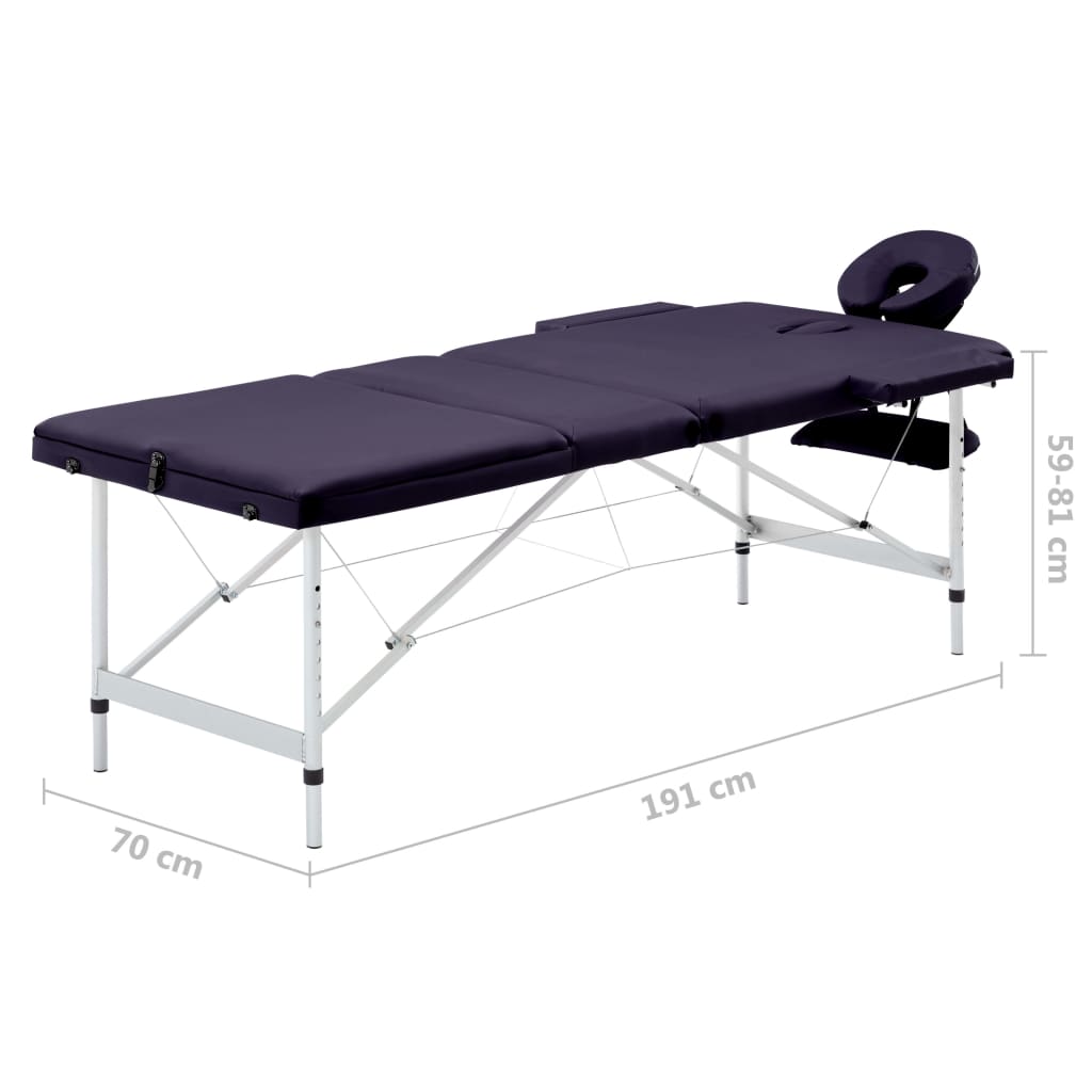 vidaXL Foldable Massage Table 3 Zones Aluminum Pink