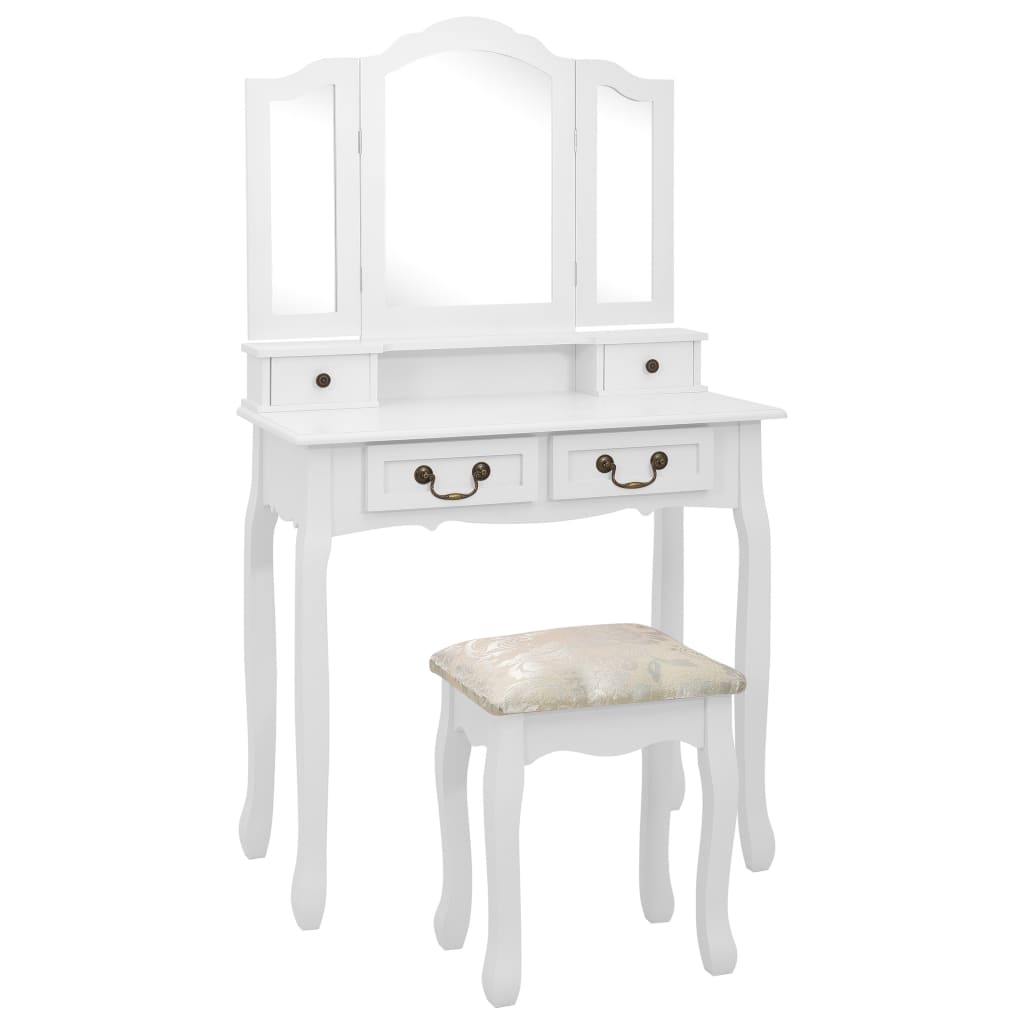 vidaXL Dressing Table Set with Stool 80x69x141 cm Paulownia Wood White