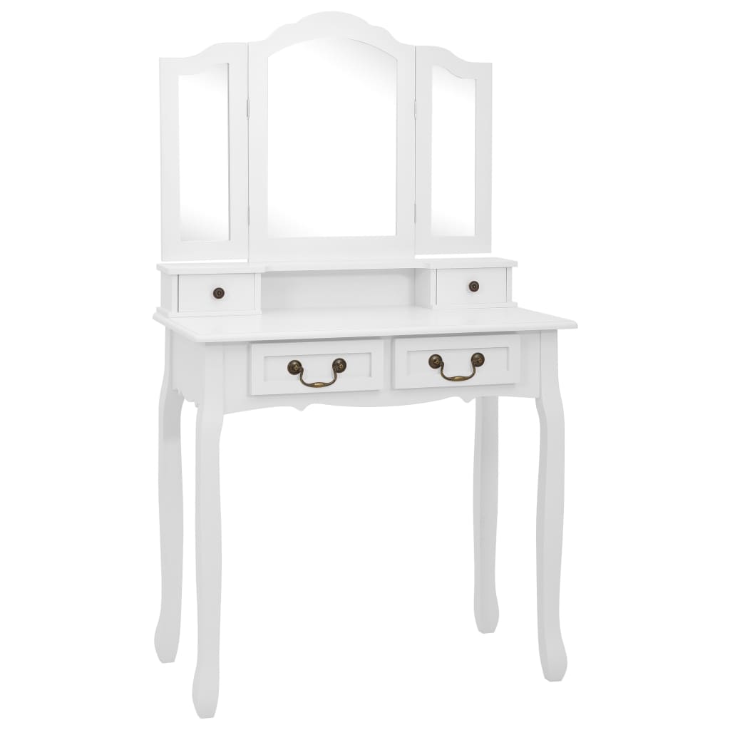 vidaXL Dressing Table Set with Stool 80x69x141 cm Paulownia Wood White