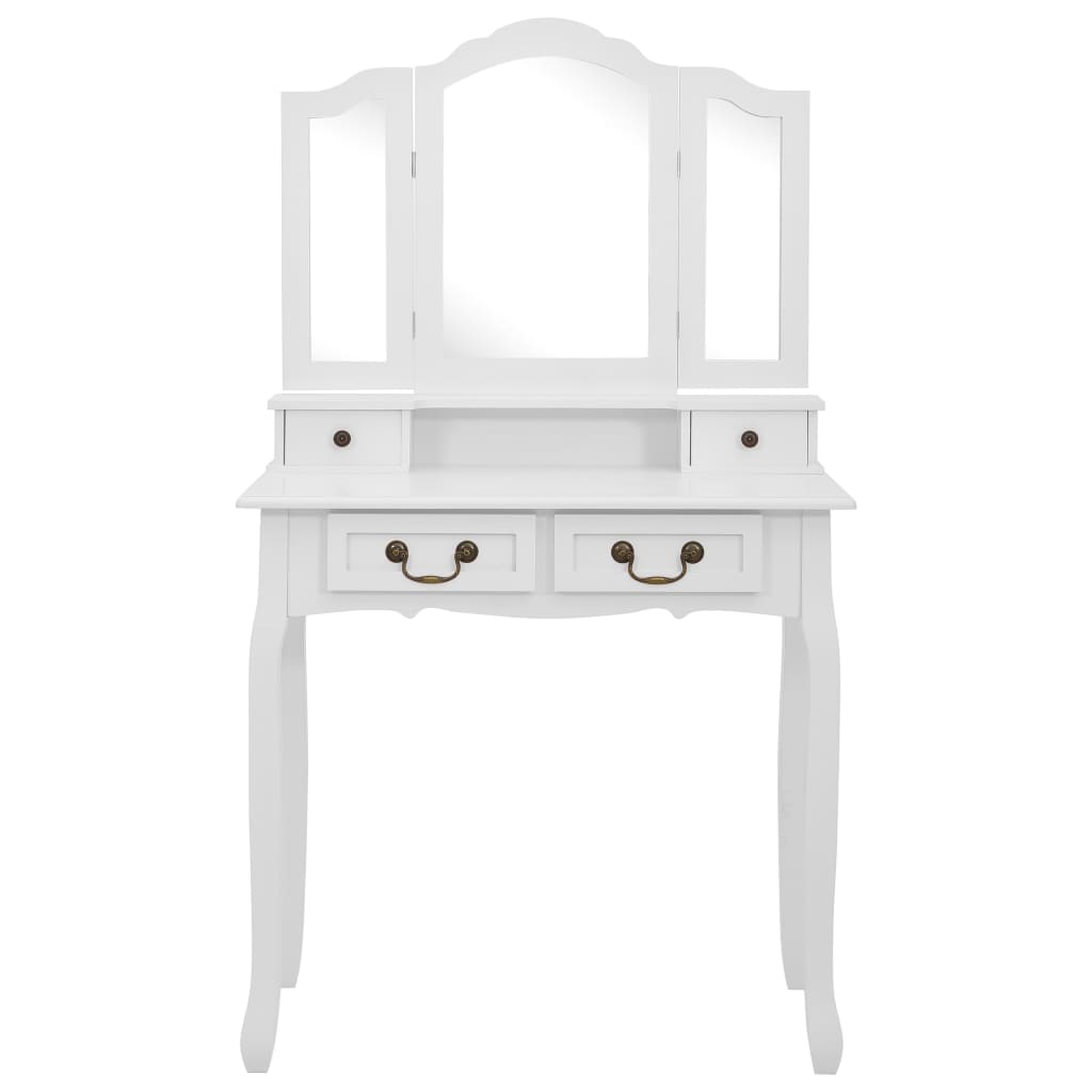 vidaXL Dressing Table Set with Stool 80x69x141 cm Paulownia Wood White