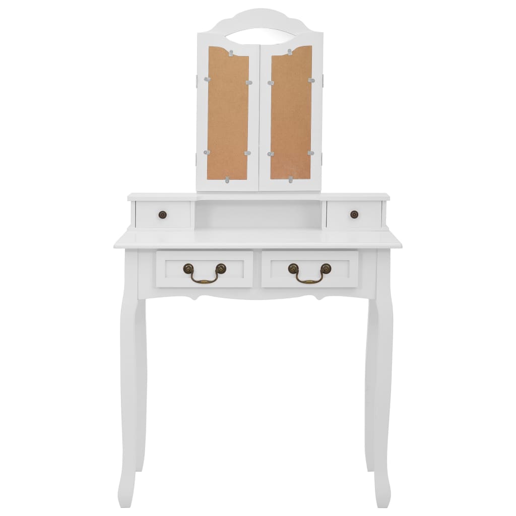 vidaXL Dressing Table Set with Stool 80x69x141 cm Paulownia Wood White
