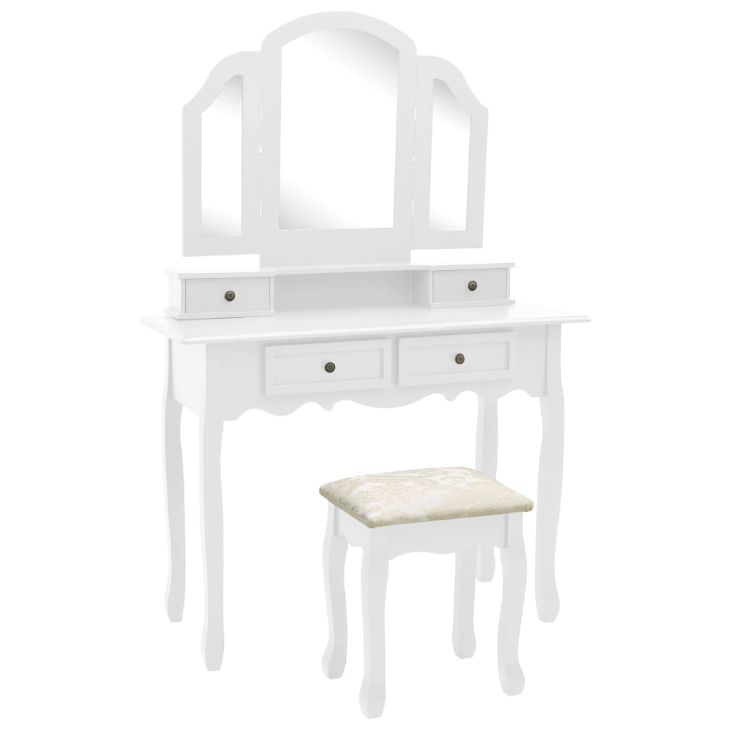 vidaXL Dressing Table Set with Stool 100x40x146 cm Paulownia Wood White