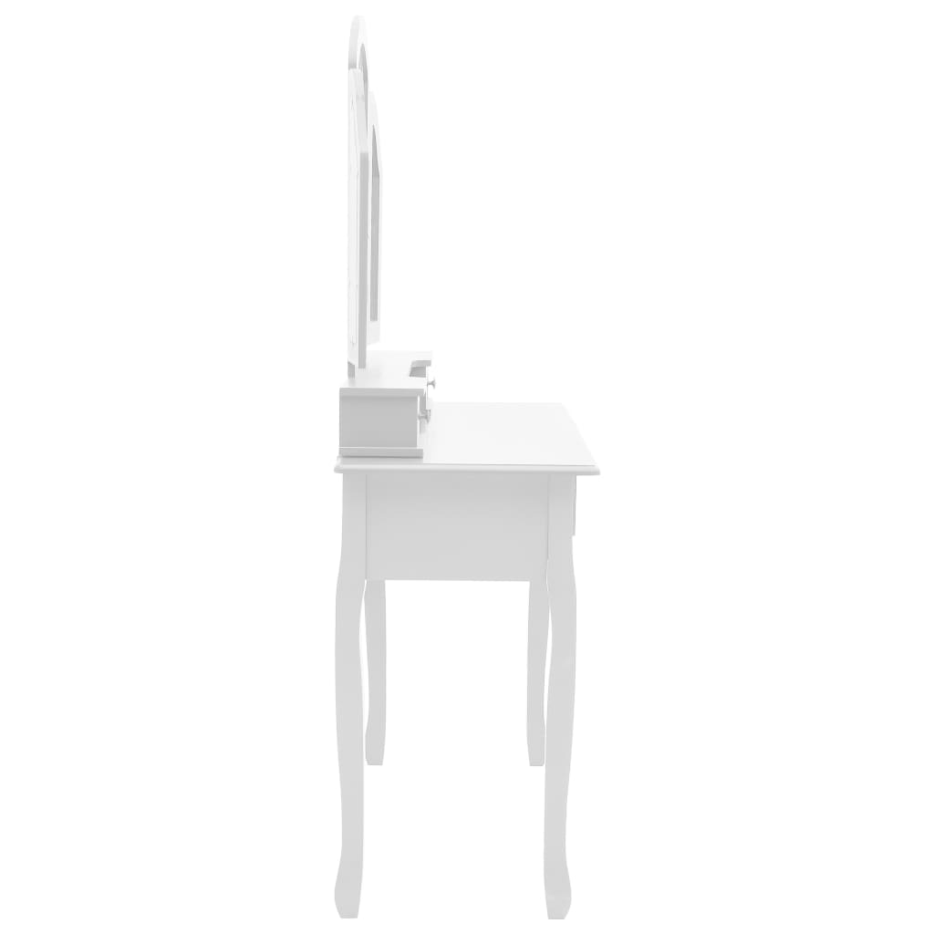vidaXL Dressing Table Set with Stool 100x40x146 cm Paulownia Wood White