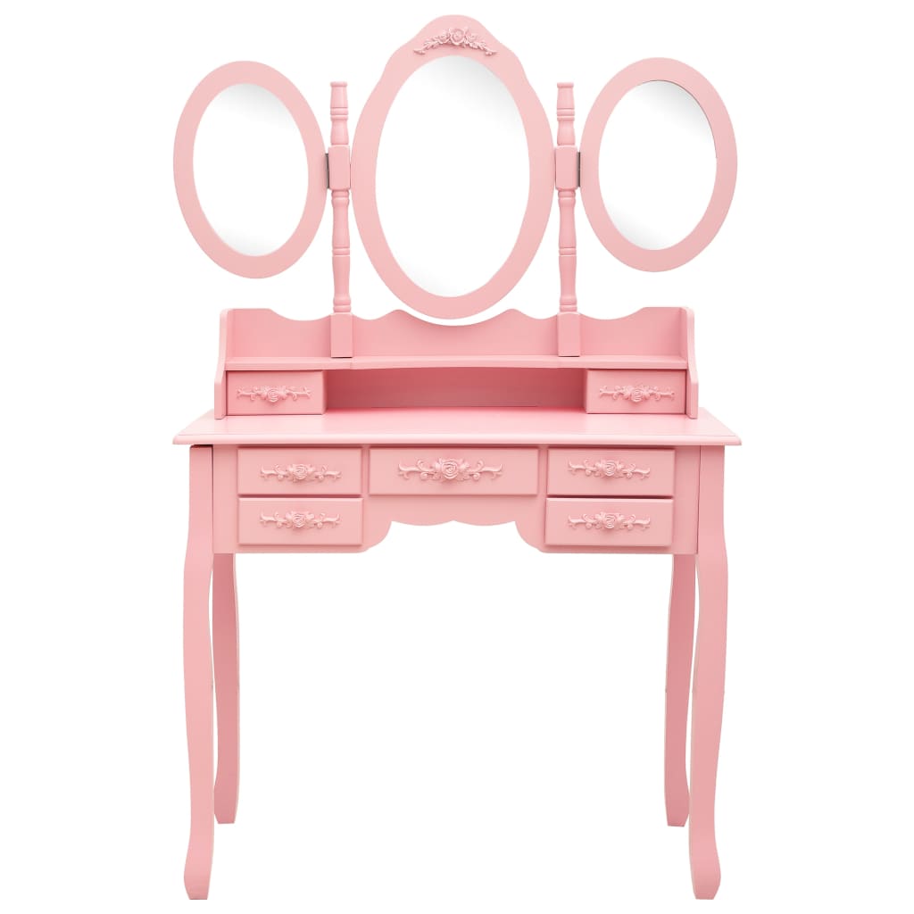 vidaXL Dressing Table with Stool and Triple Mirror Pink