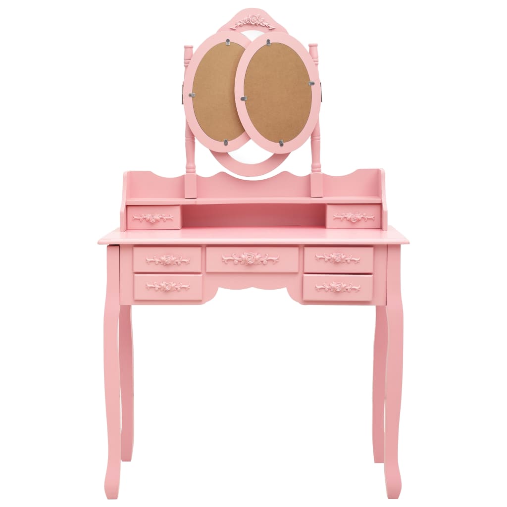 vidaXL Dressing Table with Stool and Triple Mirror Pink