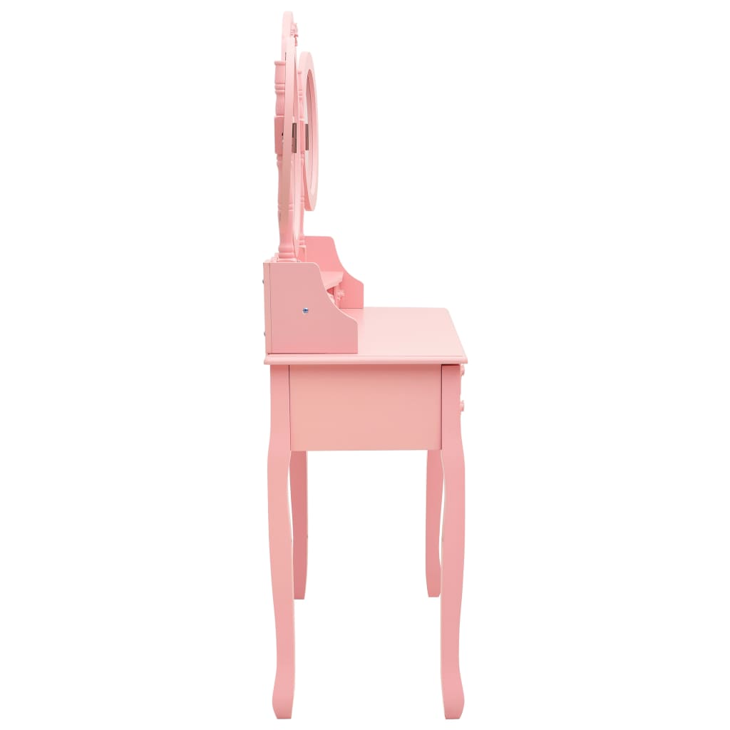 vidaXL Dressing Table with Stool and Triple Mirror Pink