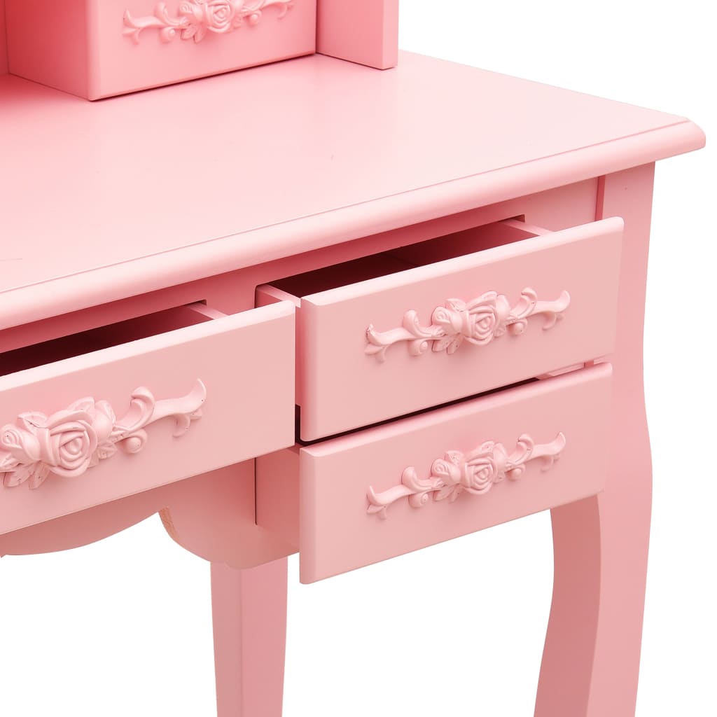 vidaXL Dressing Table with Stool and Triple Mirror Pink