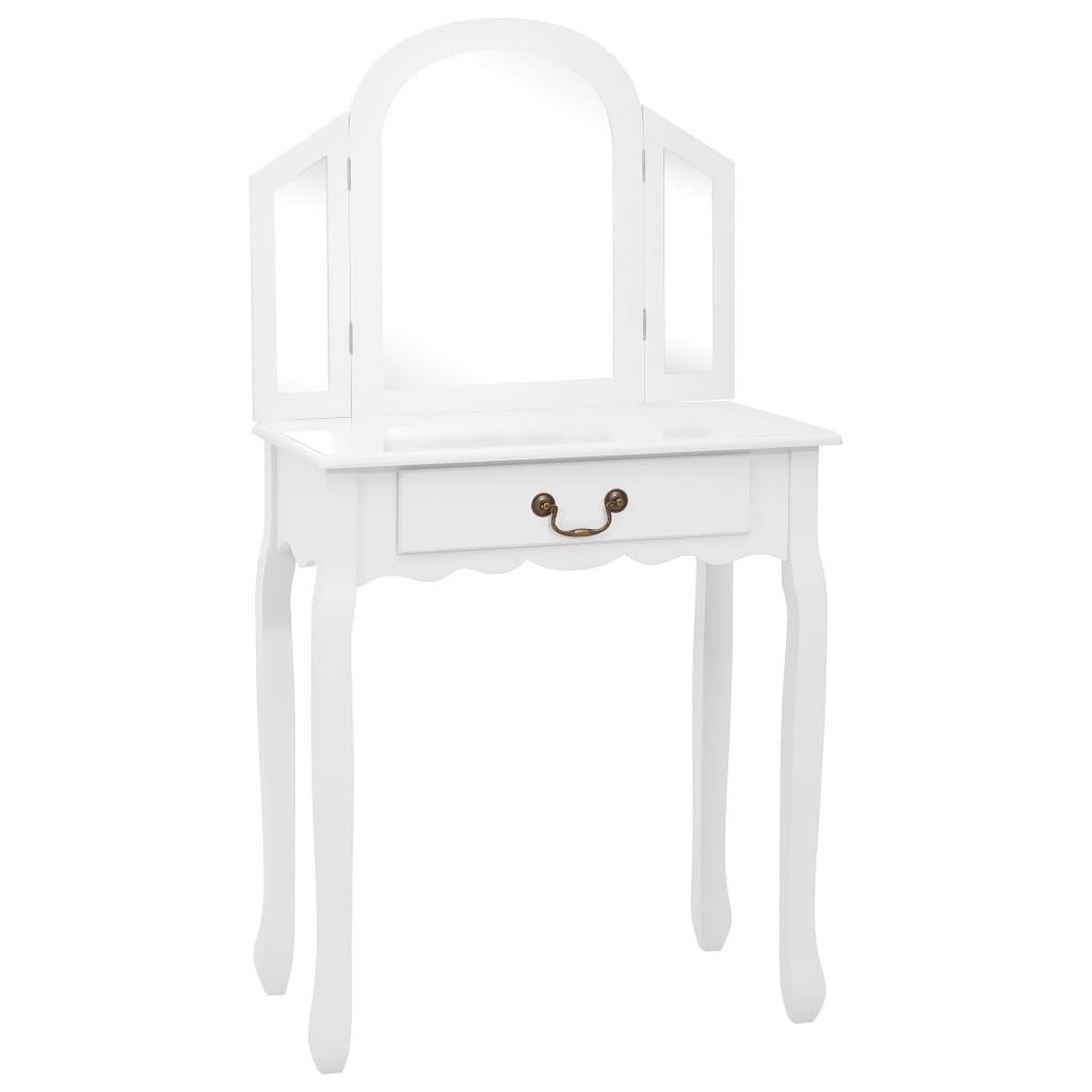 vidaXL Dressing table with stool 65x36x128 cm paulownia wood MDF white