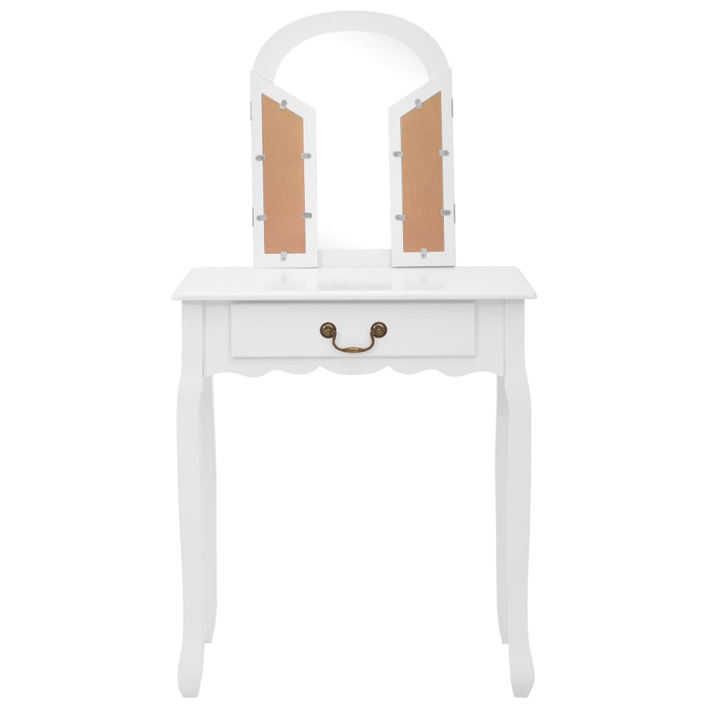 vidaXL Dressing table with stool 65x36x128 cm paulownia wood MDF white