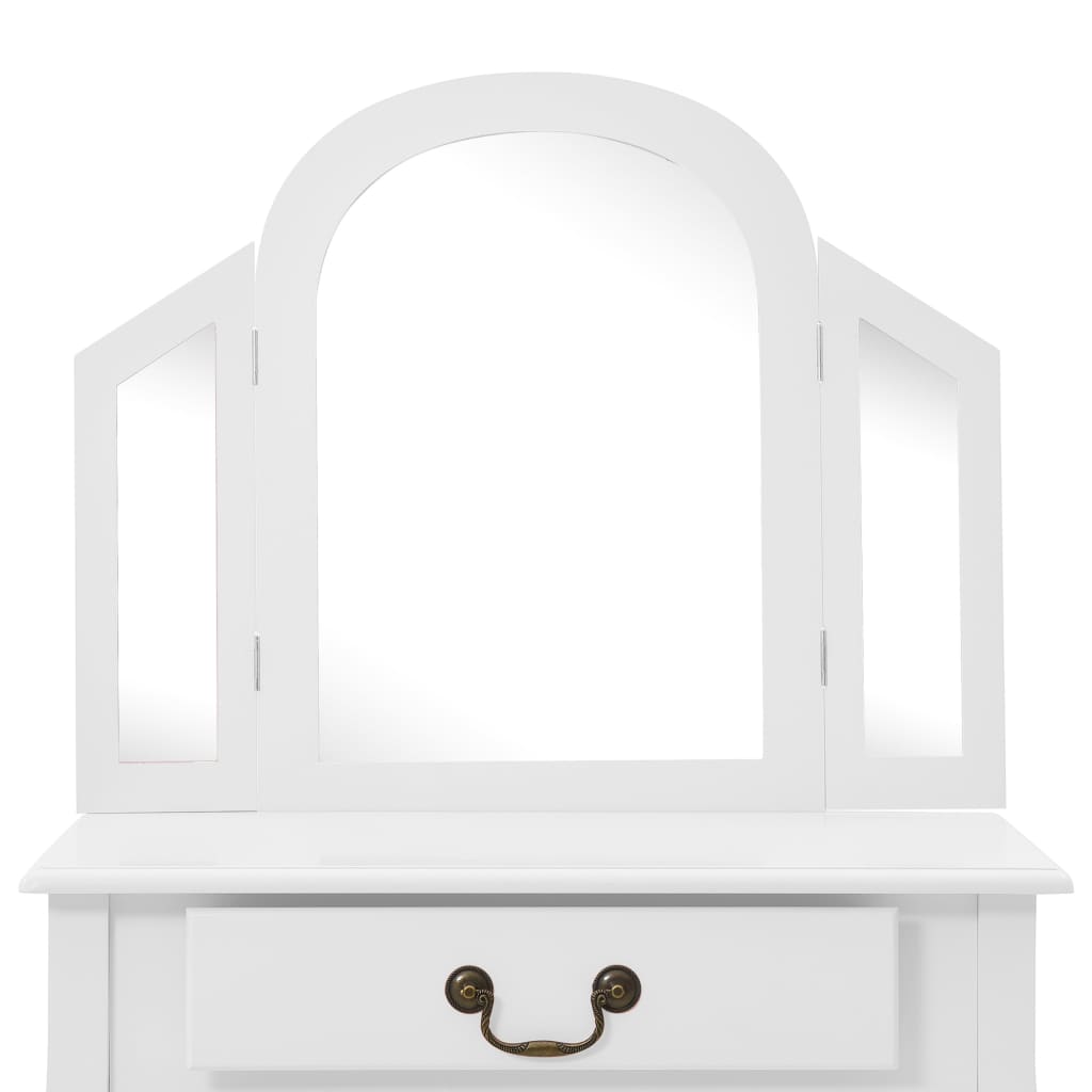 vidaXL Dressing table with stool 65x36x128 cm paulownia wood MDF white