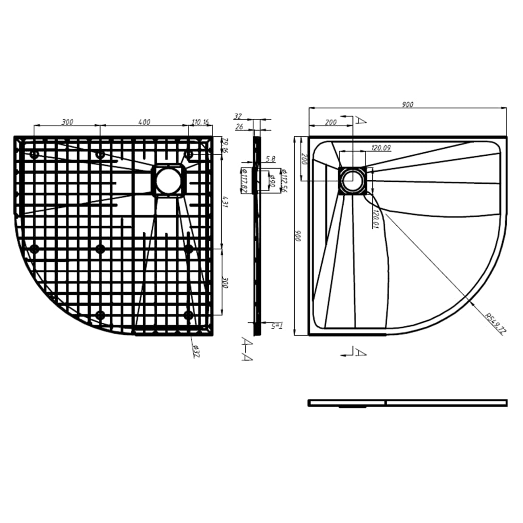 vidaXL Shower Tray 90x90 cm SMC White