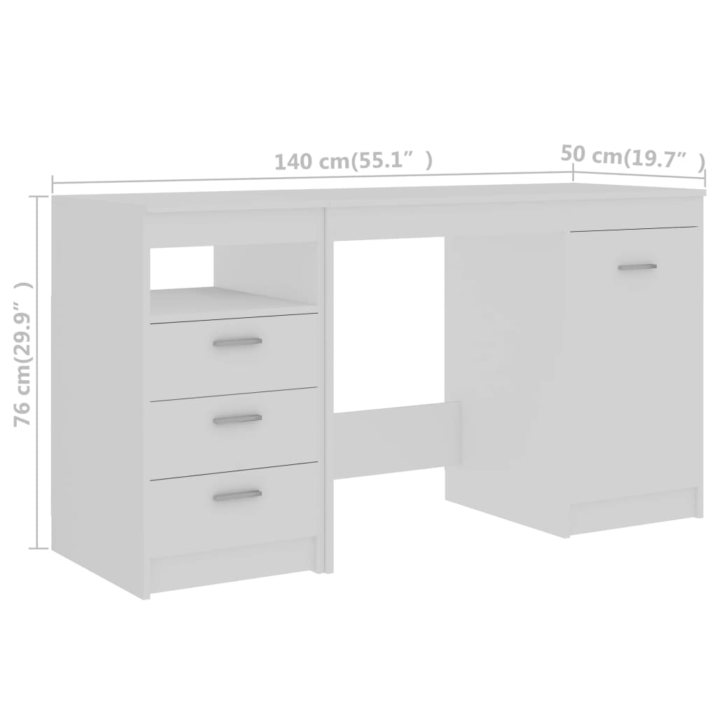 vidaXL Bureau 140x50x76 cm bewerkt hout wit