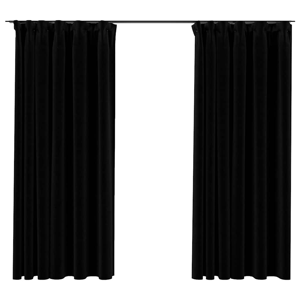 vidaXL Linen-Look Blackout Curtains with Hooks 2 pcs 140x175 cm Black