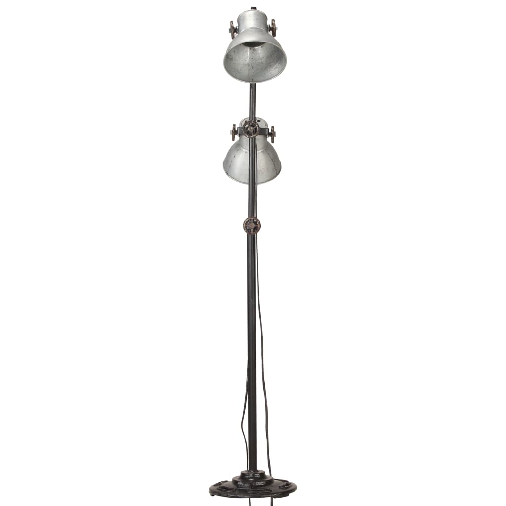 vidaXL Vloerlamp met 2 lampenkappen E27 gietijzer zilverkleurig