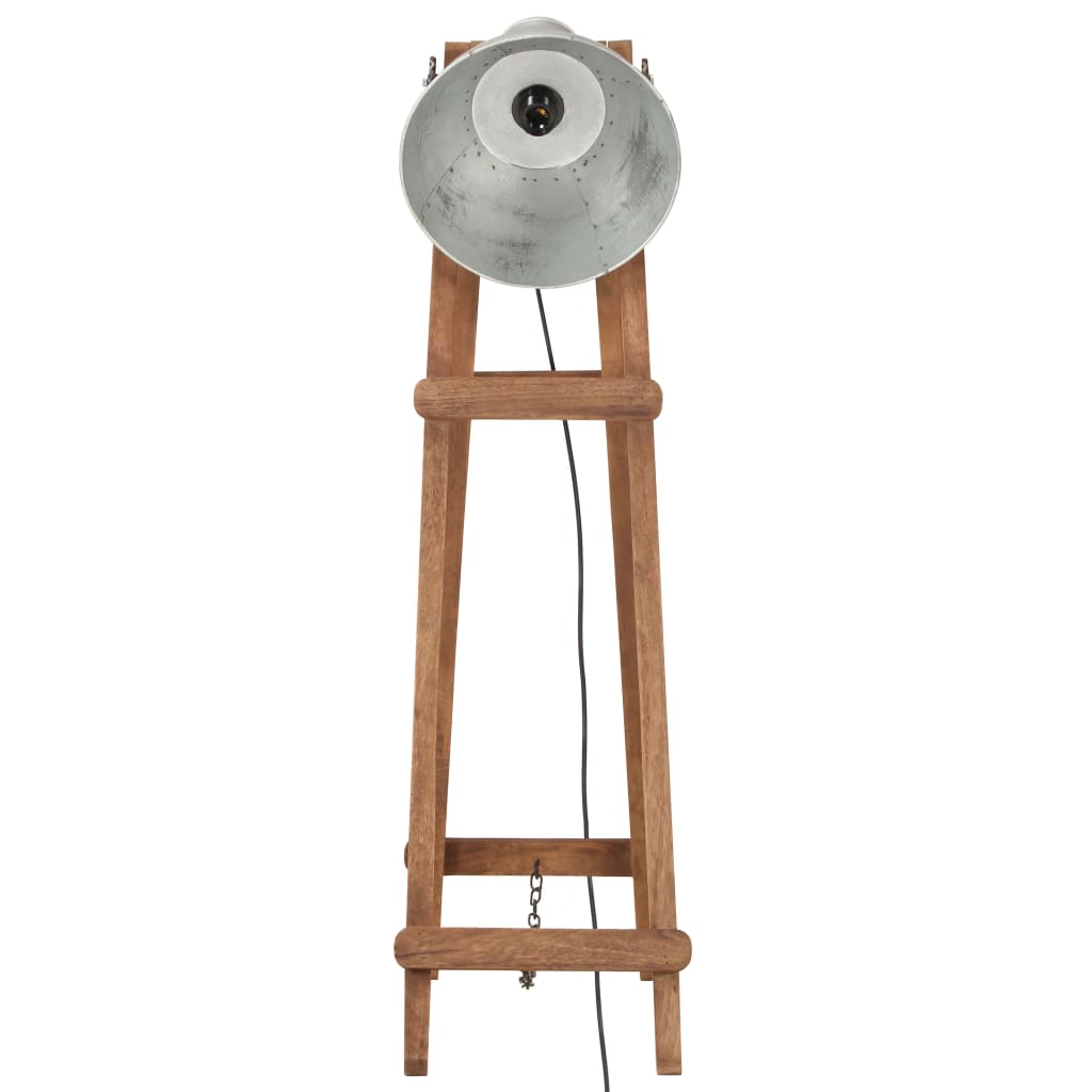 vidaXL Floor Lamp E27 Solid Mango Wood Silver-Colored