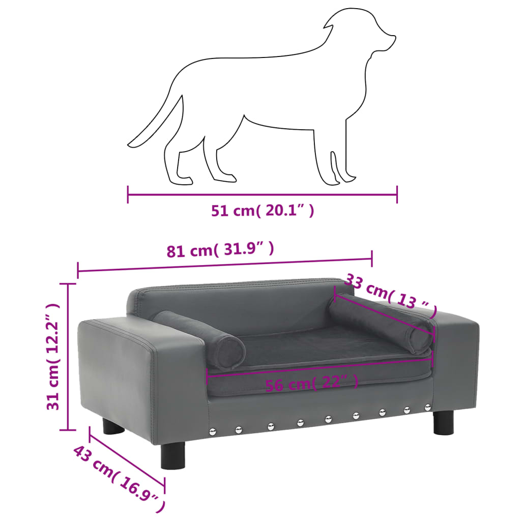 vidaXL Dog sofa 81x43x31 cm plush and artificial leather grey