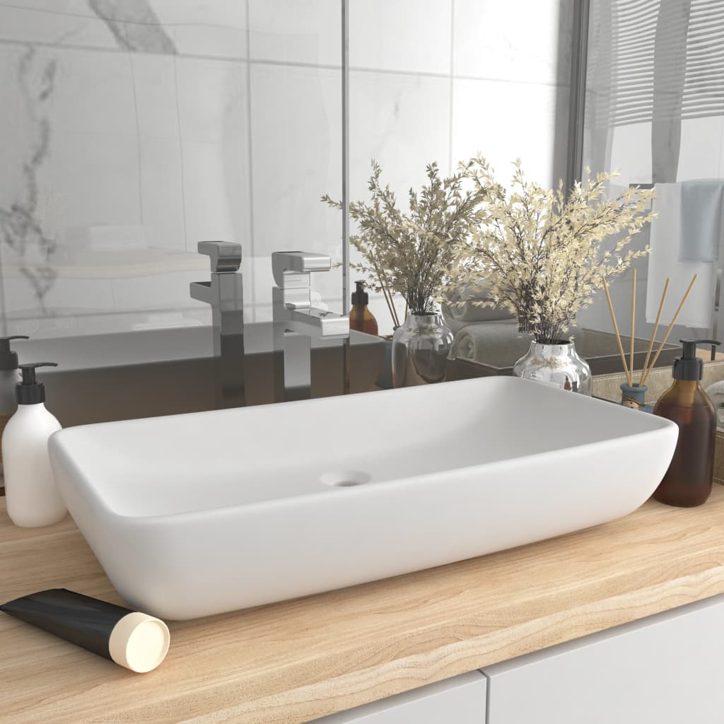 vidaXL Rectangular Wash Basin 71x38 cm Ceramic Matt White