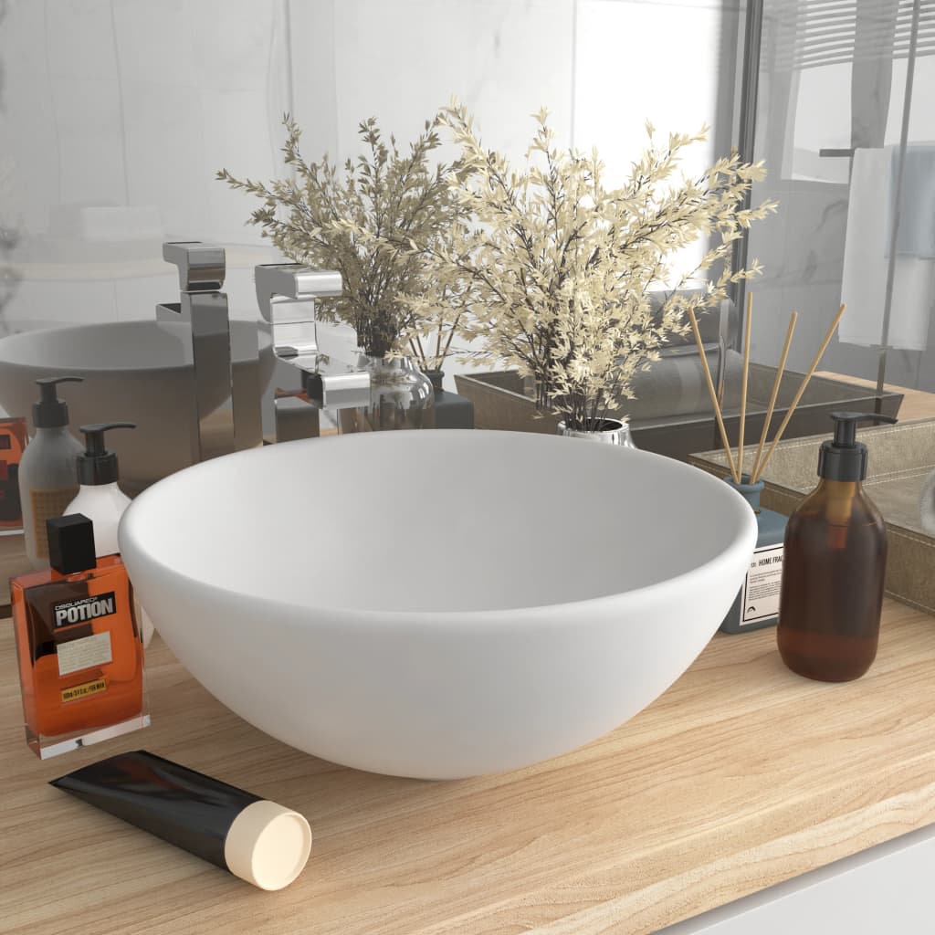 vidaXL Round Wash Basin 32.5x14 cm Ceramic Matte White