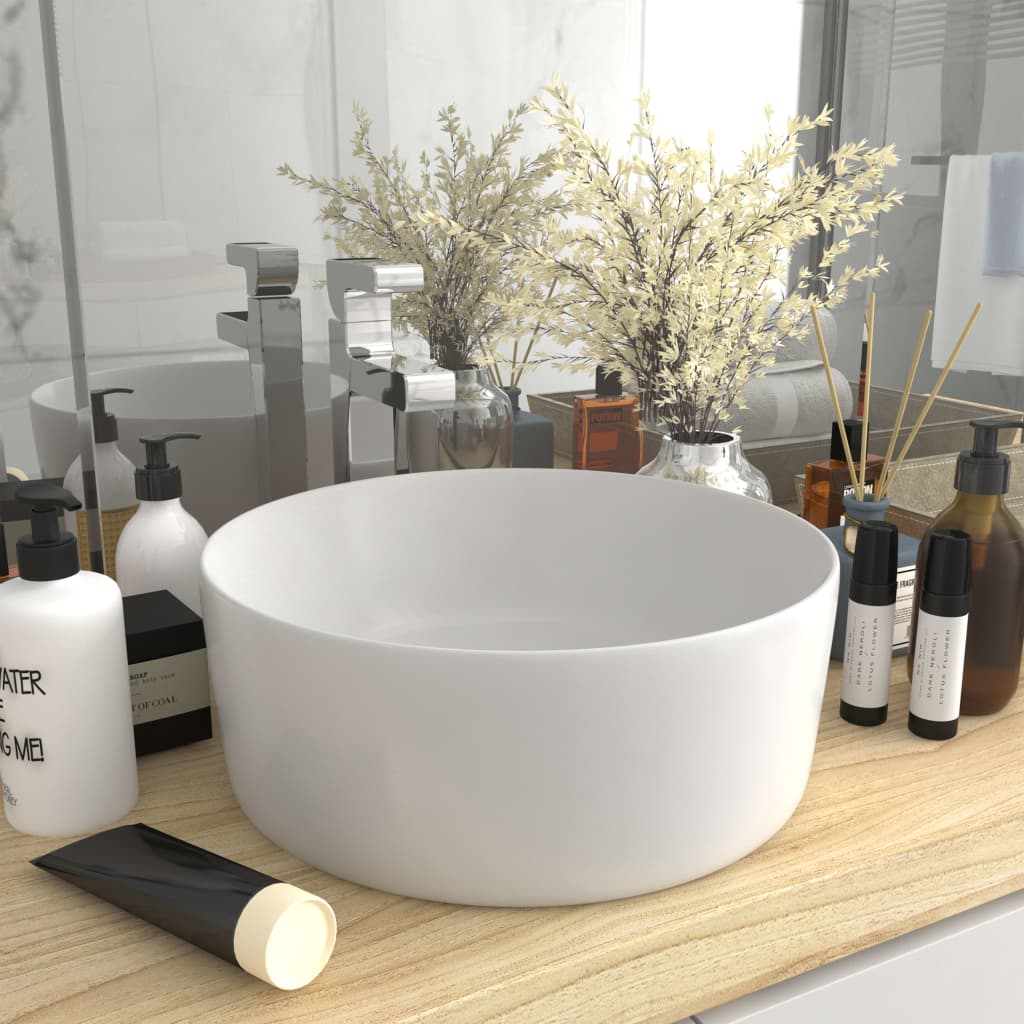vidaXL Sink round 40x15 cm ceramic matt white