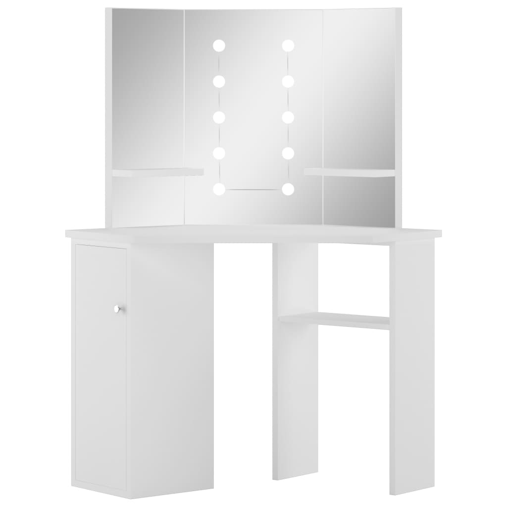 vidaXL Corner Dressing Table with LED Lighting White