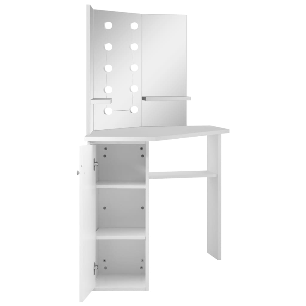 vidaXL Corner Dressing Table with LED Lighting White