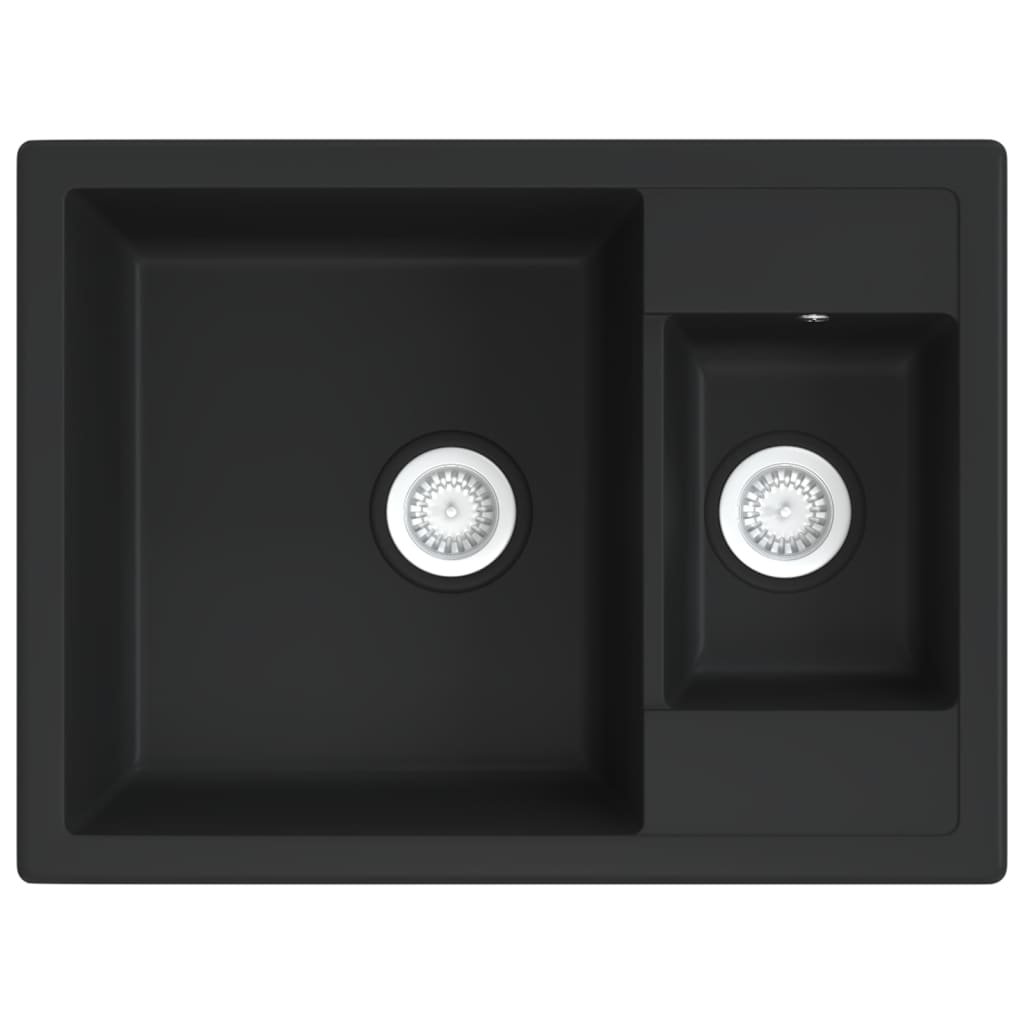 vidaXL Kitchen Sink Double Basins with Overflow Hole Granite Black