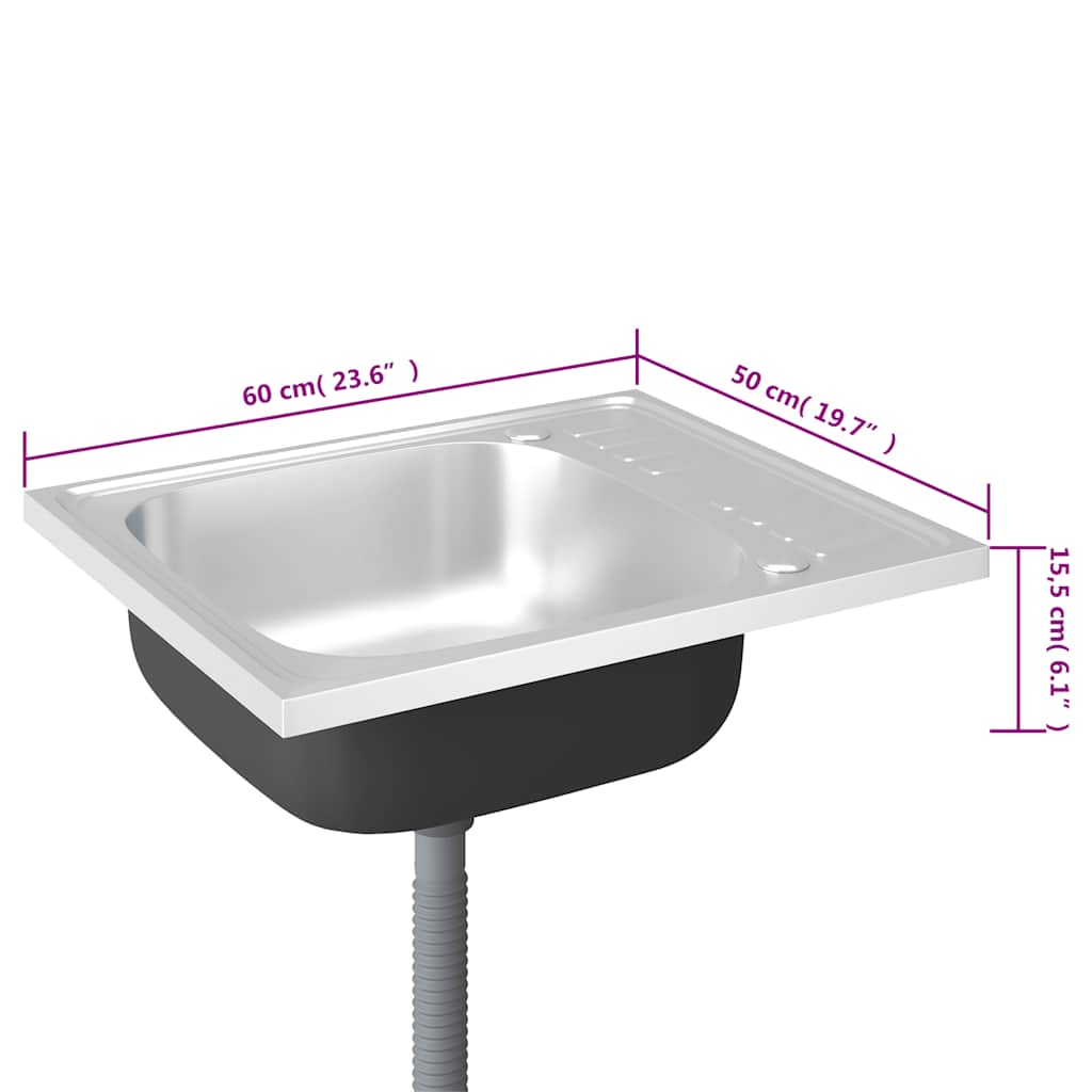 vidaXL Kitchen Sink with Drainer Set 600x500x155 mm Stainless Steel Silver