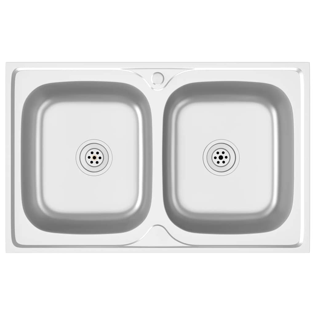 vidaXL Double-Bowl Sink 800x500x155 mm Stainless Steel Silver