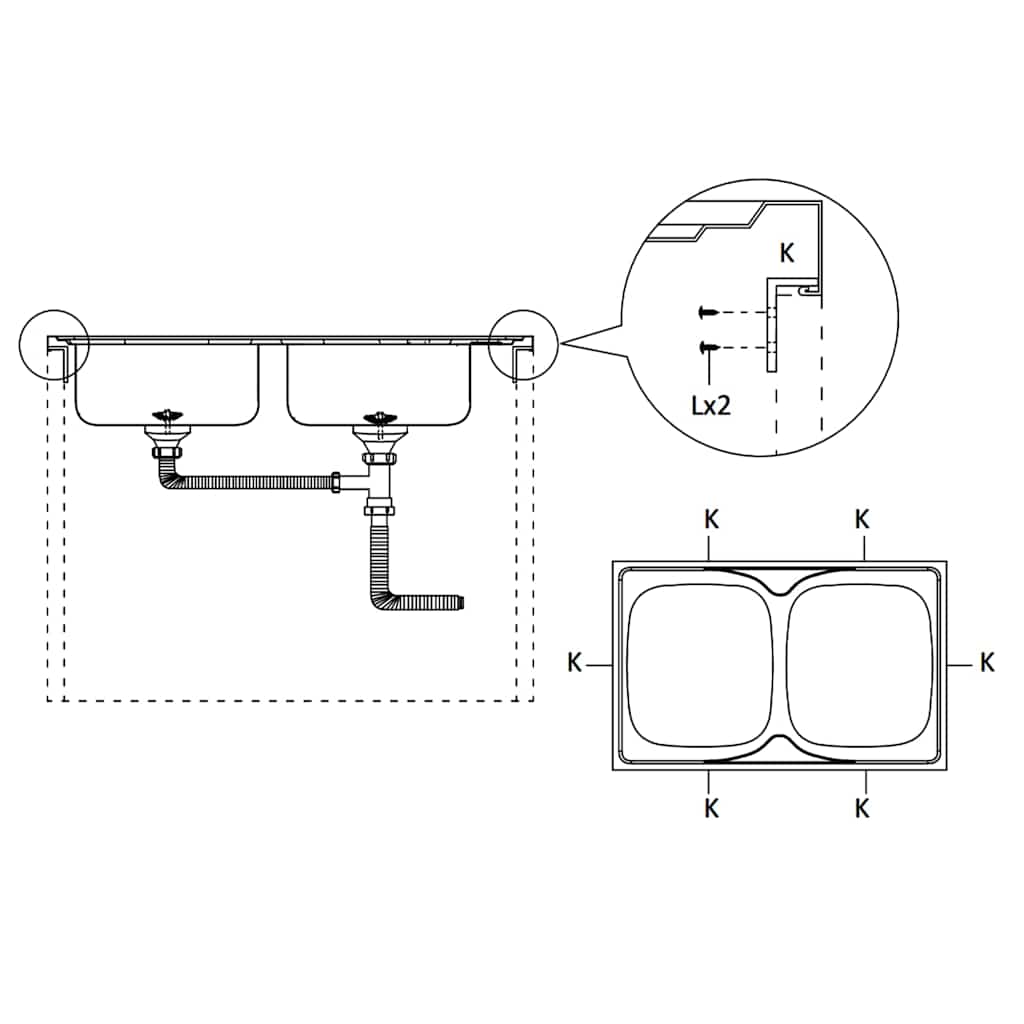 vidaXL Double-Bowl Sink 800x500x155 mm Stainless Steel Silver