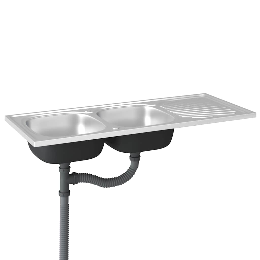 vidaXL Gootsteen dubbele bakken 1200x500x155 mm roestvrij staal zilver