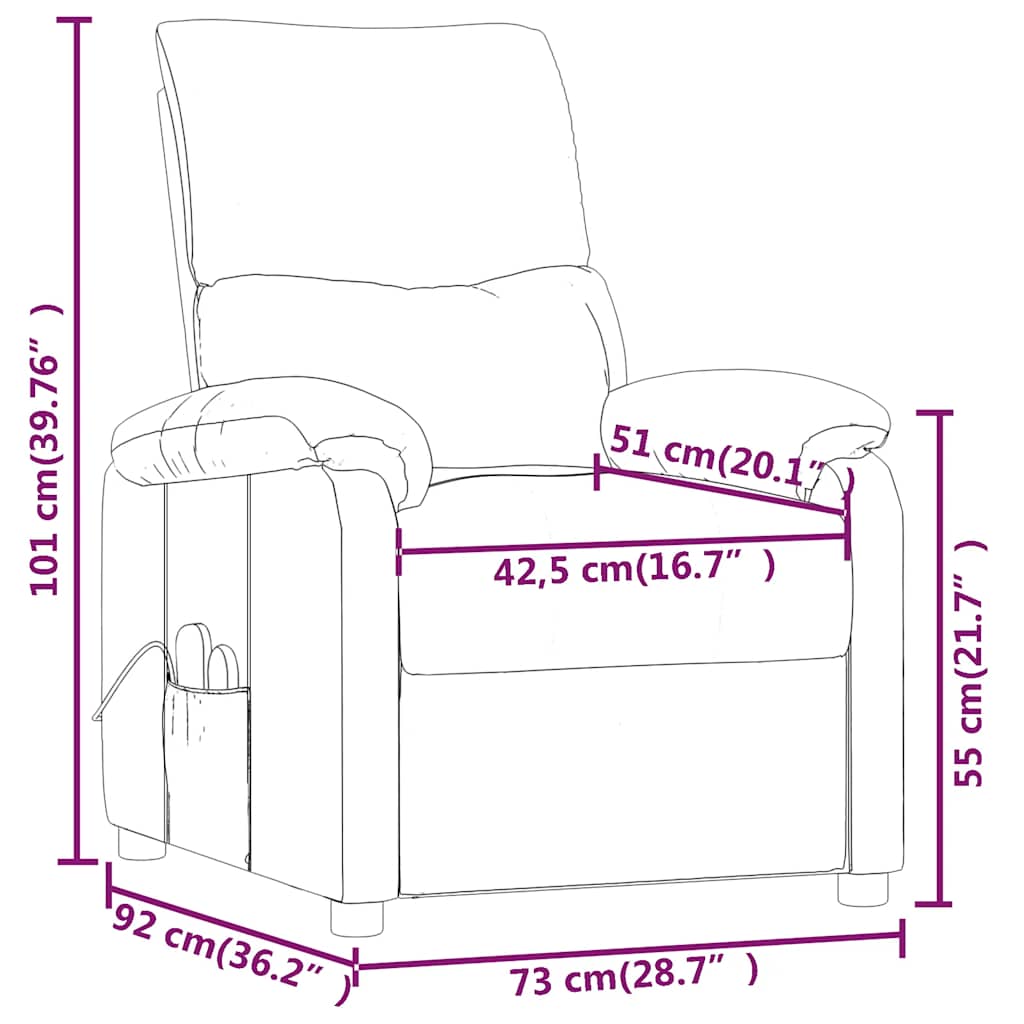 vidaXL Massage Recliner Fabric Cream