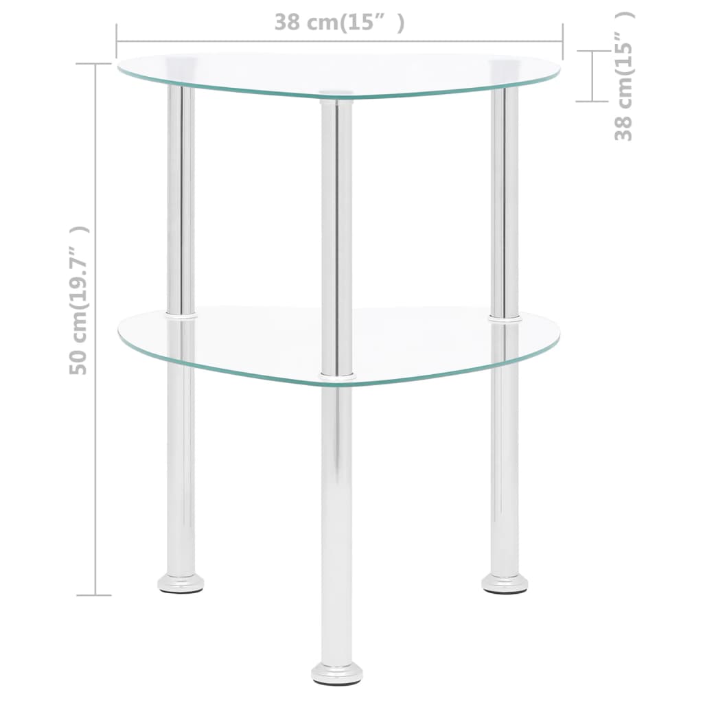 vidaXL Bijzettafel 2-laags 38x38x50 cm gehard glas transparant