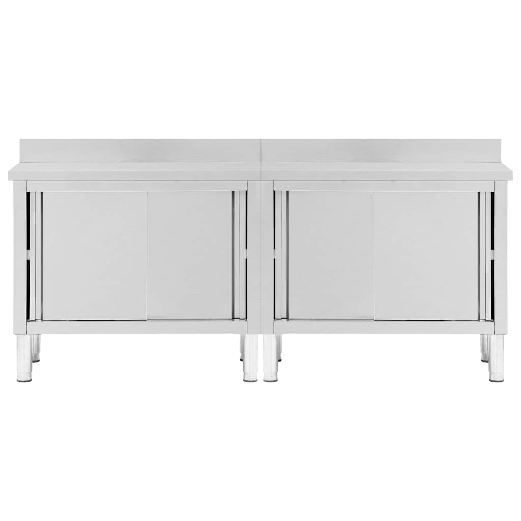 vidaXL Werktafels met deuren 2 st 200x50x(95-97) cm roestvrij staal