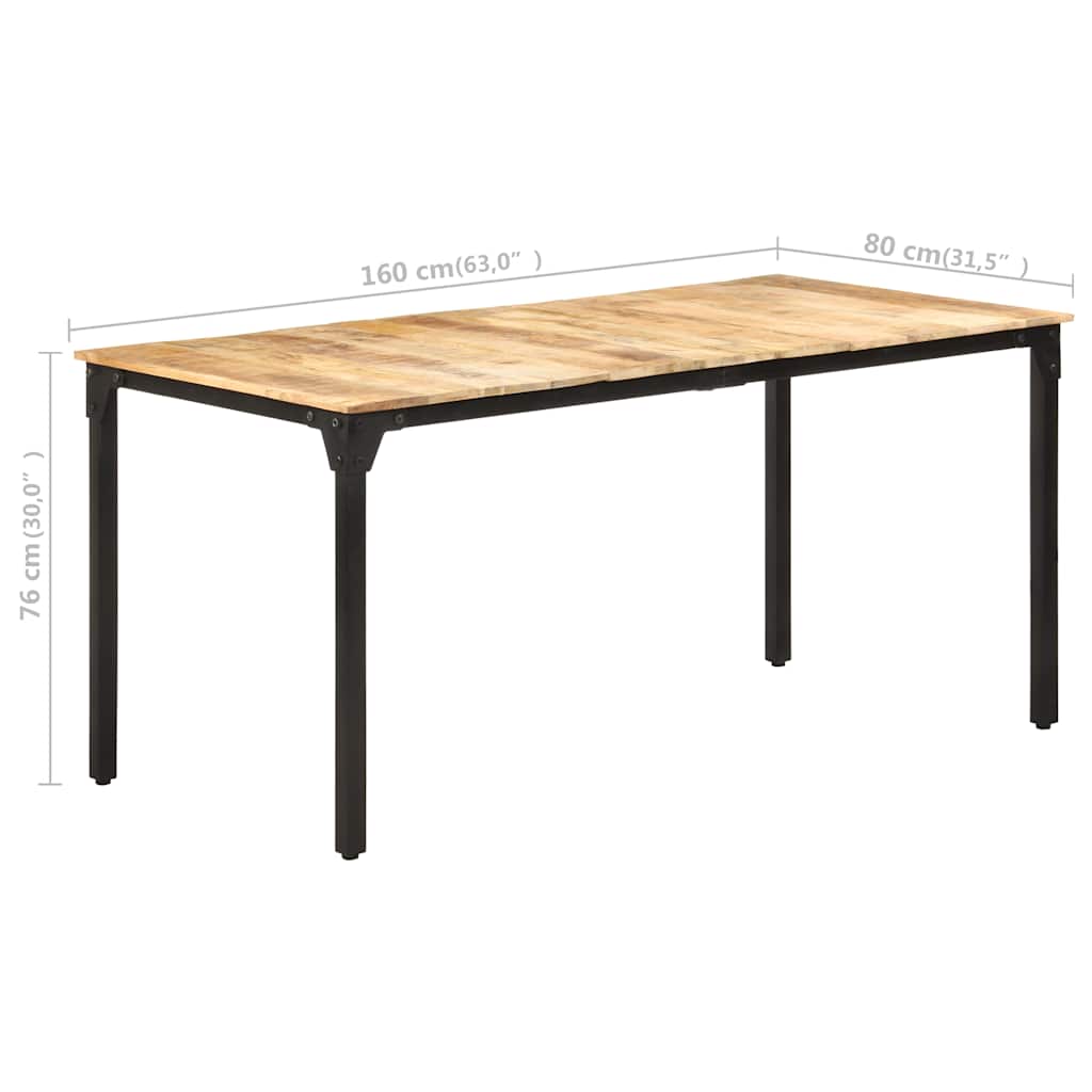 vidaXL Eettafel 160x80x76 cm ruw mangohout