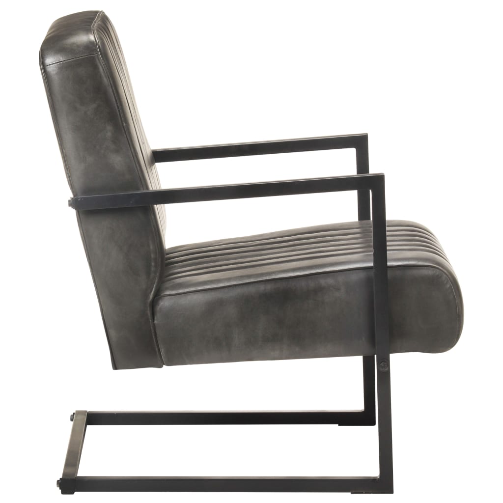 vidaXL Fauteuil echt leer verweerd grijs